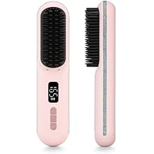 فرشاة تمليس الشعر اللاسلكية، Go Brush Pro، فرشاة تمليس صغيرة محمولة من Crystal Diamond Bling للسفر، مشط ساخن أيوني سلبي مع 9 درجات حرارة، سيراميك مضاد للحروق، شحن سريع للنساء
