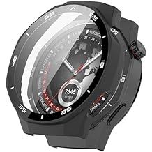 متوافق مع ساعة هواوي GT5 برو 46 mm سمارتواتش تغطية كاملة PC غطاء حافظة واقية مع الزجاج المقسى حامي الشاشة اللمس اكسسوارات الساعة الذكية (أسود)