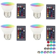 Par16 LED لمبة تغيير اللون مع 24 زر التحكم عن بعد 50 واط قاعدة E26 المكافئة ، 16 لونًا لمبة إضاءة RGB LED قابلة للتخفيت مع 5 وات