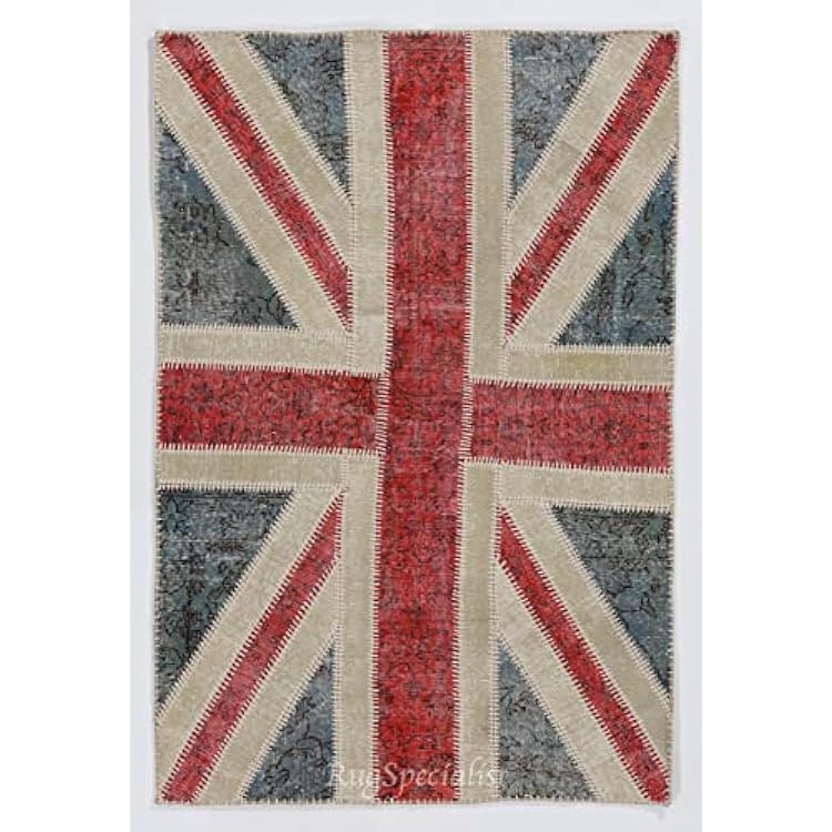 سجادة المرقعة المصنوعة يدويًا مع Union Jack British Flag Design و Wool و Cotton Turkish Carpet. الألوان والأحجام المخصصة المتاحة. D53