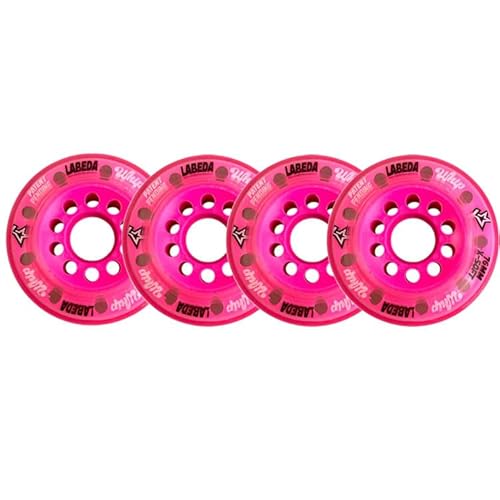 Labeda Whips Roller Hockey Wheels - Pink 4-Pack - Soft - اختر الحجم - يتم تضمين Evo Spacers