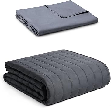 YnM Exclusive 12lb Weigthed Blanket with Cotton Duvet Cover Bundle,Ideal for Twin or Full Bed(48x72 Inches, Dark Grey)