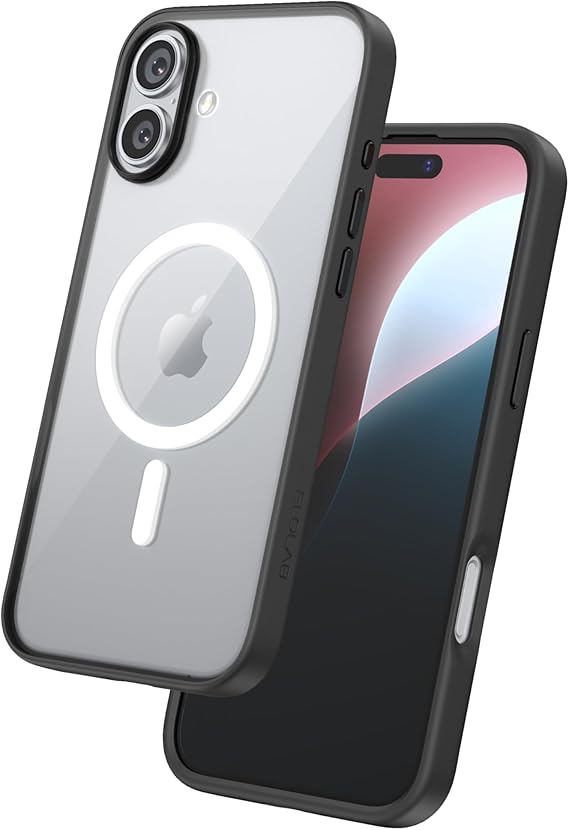 FLOLAB Surtect Tri-Fusion Magnetic لهاتف iPhone 16، تصميم نحيف واقي، درجة عسكرية متوافقة مع Magsafe - أسود شفاف