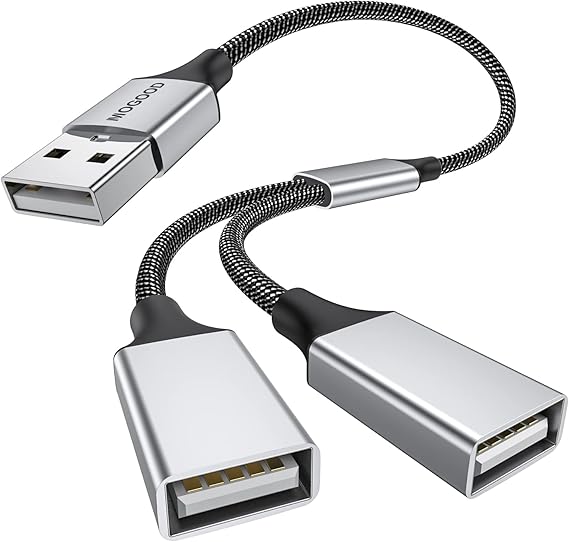 MOGOOD USB Splitter 1 in 2 Out, Aluminum Braided Y-Cable for Data Transfer & Charging, Expands USB Port for Keyboard, Mouse, USB Drive, Printer, Laptop, PC, TV, PS5,Xbox Not for CarPlay/Android Auto
