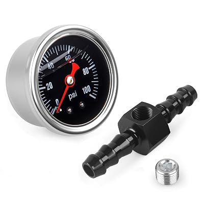 Universal 0-100psi Fuel Pressure Gauge 18 NPT Oil Press Gauge with 516 Barb Inline Fuel Pressure Gauge Fitting Adapter