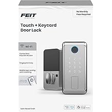 Feit Electric Smart Touch، قفل باب بطاقة المفتاح، بصمة الإصبع، بطاقة مفتاح NFC، لوحة المفاتيح، التحكم في التطبيقات، القفل التلقائي، 100 رمز، مقاوم للعوامل الجوية، نسخة احتياطية USB-C، قفل أمان المنزل الذكي، لمسة نهائية من النيكل الساتان