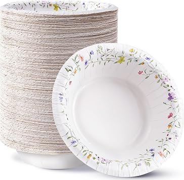 HOMIX Paper Bowls, 12 oz, 125 Count, Floral Printed Soak Proof Disposable Small Bowls Great for Breakfast, Lunch, and Dinner Meals