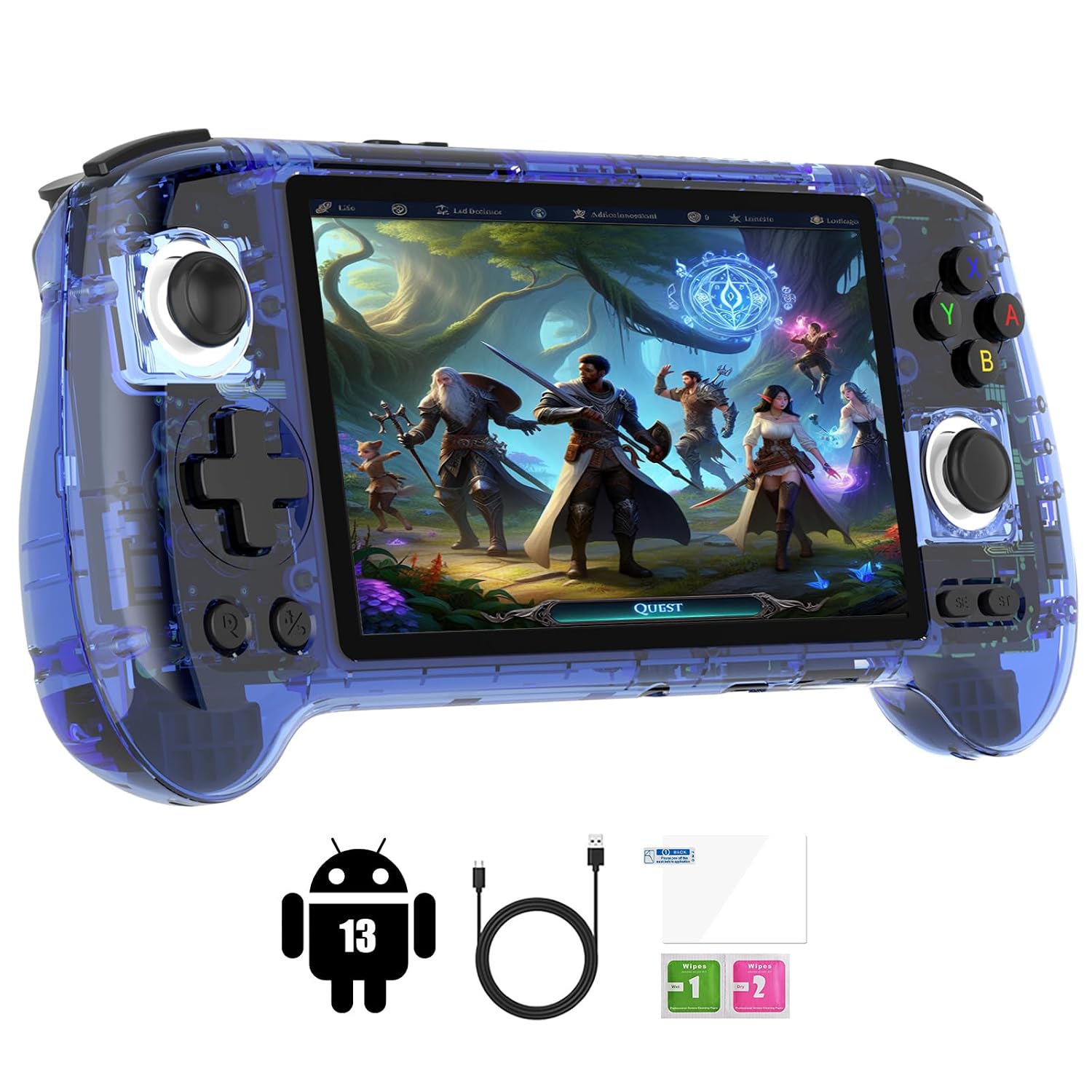 وحدات تحكم الألعاب المحمولة RG556 Retro بدون بطاقة وحدة تحكم الألعاب Retro Android 13 System 5.48 بوصة شاشة AMOLED معالج Unisoc T820، وحدة تحكم الألعاب Retro بطارية 5500 مللي أمبير تدوم 8 ساعات (أسود)