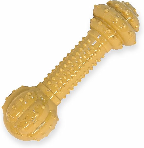 Nylabone Barbell Bone Power Chew Toy للكلاب، ألعاب الكلاب للمضغين العدوانيين، نكهة زبدة الفول السوداني، كبيرة - تصل إلى 50 رطلاً، عدد واحد