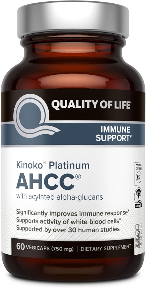مكمل عشبي Kinoko Platinum AHCC عالي الجودة، 750 مجم لكل كبسولة، لدعم المناعة ووظائف الكبد والحفاظ على نشاط الخلايا القاتلة الطبيعية، عبوة من 1، 60 كبسولة نباتية