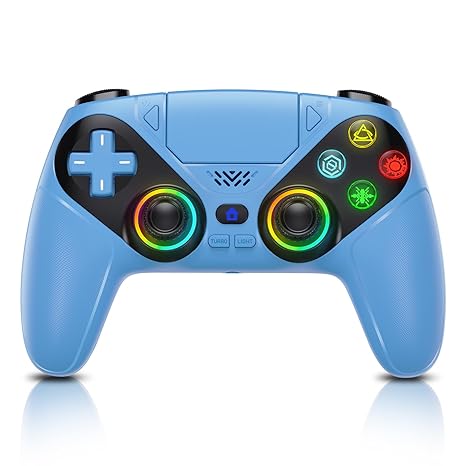 وحدة تحكم لاسلكية Dinosoo RGB لجهاز PS5/PC - لوحة ألعاب بلوتوث مع توربو وماكرو واهتزاز مزدوج وحركة 6 محاور ومقبس صوت 3.5 ملم ومكبر صوت مدمج وبطارية 1000 مللي أمبير لجهاز PlayStation 5