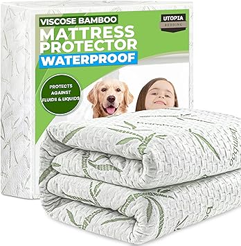 غطاء مرتبة مقاوم للماء من Utopia Bedding بحجم كينج، غطاء مرتبة تبريد من الخيزران والفيسكوز الفاخر بوزن 200 جرام لكل متر مربع، ناعم وجيد التهوية، بتصميم ملائم مع جيوب قابلة للتمدد بعمق 17 بوصة